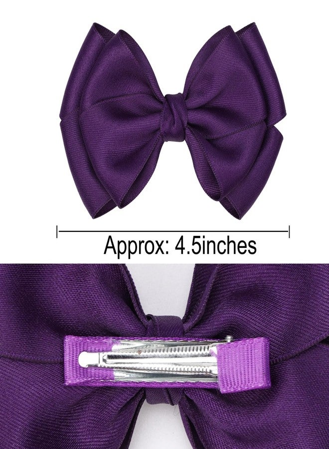 Zolyco 4.5 Inches Double Hair Bows for Women Girls Thick Ribbon Boutique Alligator Clips Hair Accessories for Older Kids Children Young Girls 2 Pcs (Deep Purple) - Image 4